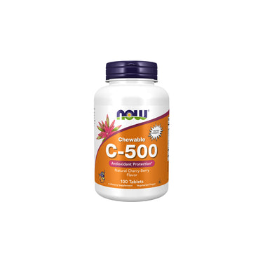 Now Foods Vitamin C 500 mg 100 Chewable Tablets Cherry flavor - for immune system and antioxidant support.